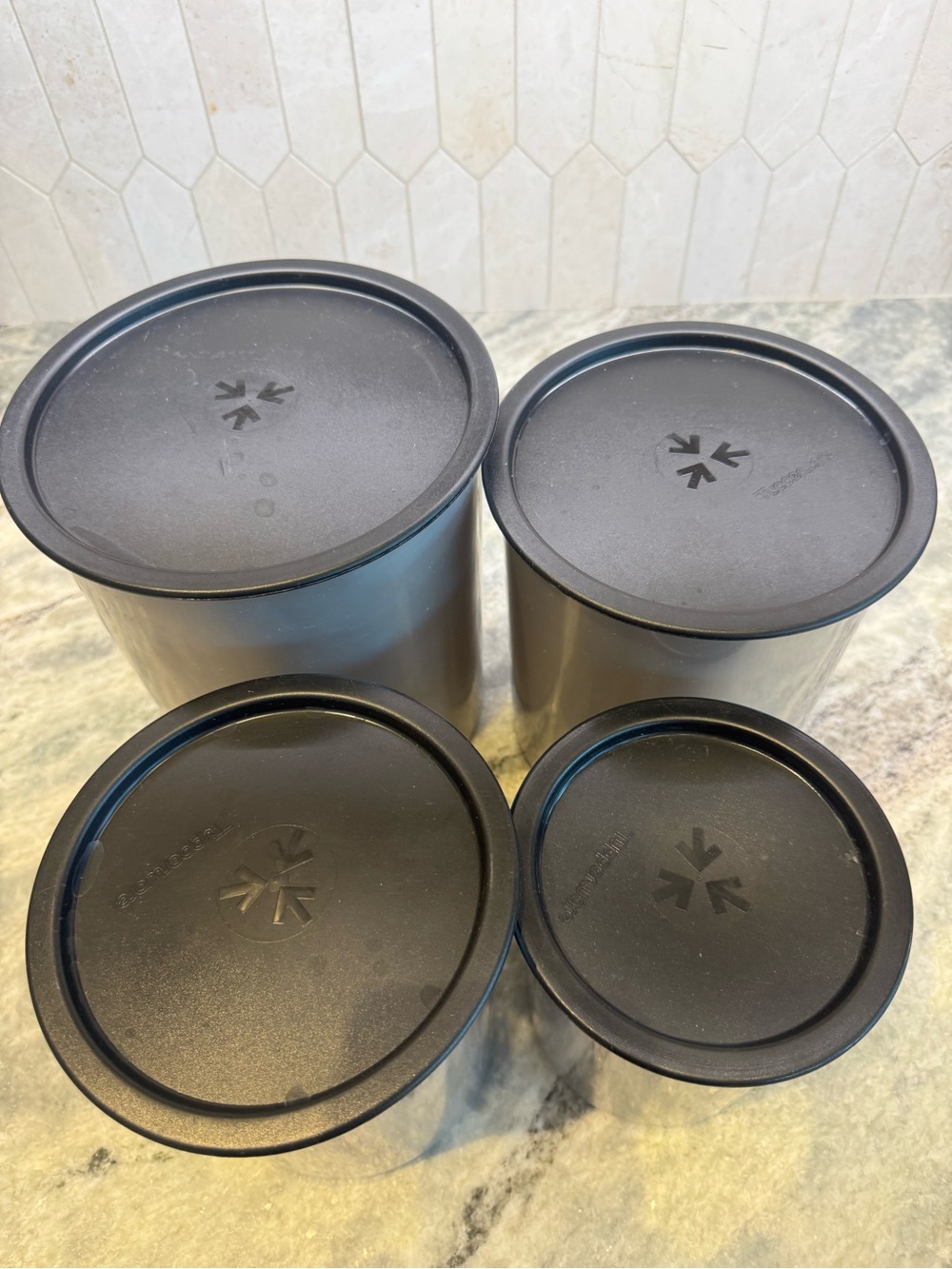 Tupperware Vintage 1980’s 16 Piece Gray Food Storage Canister Set with Lids - Picture 2 of 12
